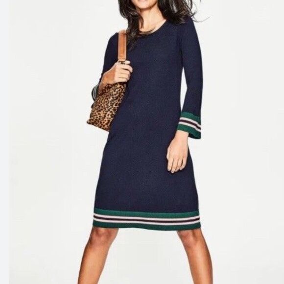Boden Womens Trudy Knit Dress Size 12 Wool Cotton Blend Navy Green - Picture 1 of 11